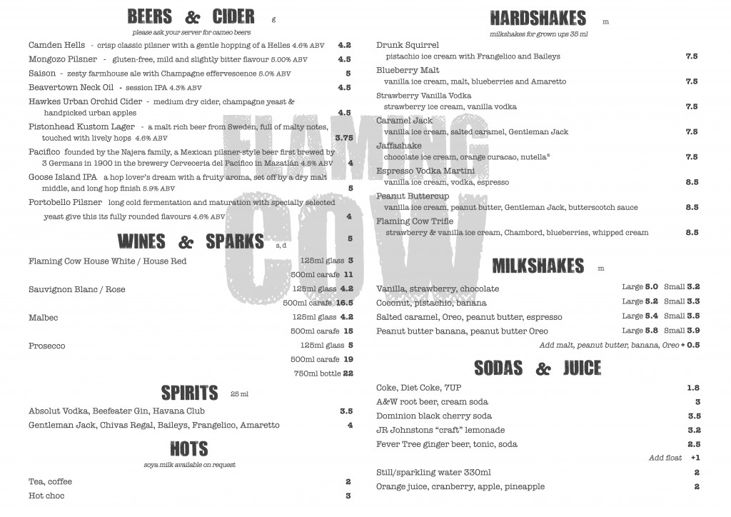 customer-ealing-flaming-cow-drinks-menu