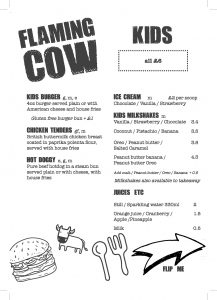 Flaming Cow - Kids menu